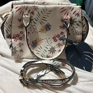 A New Day Women Tropical Floral Satchel Handbag White Crossbody Bag